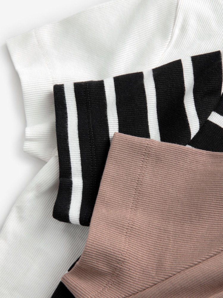 White/Brown/Monochrome Ribbed T-Shirt Bodysuits 3 Pack - Image 11 of 11