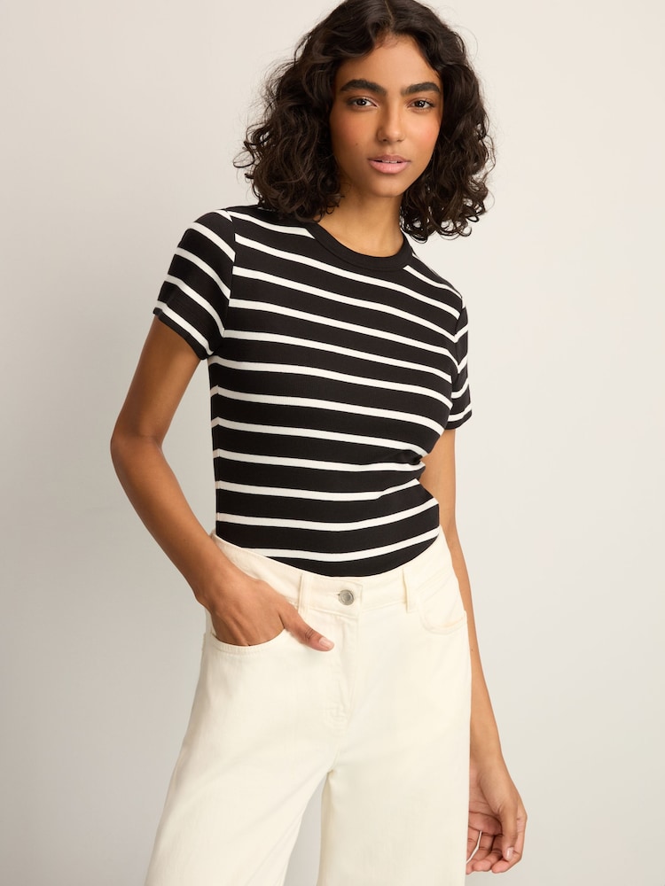 White/Brown/Monochrome Ribbed T-Shirt Bodysuits 3 Pack - Image 2 of 11
