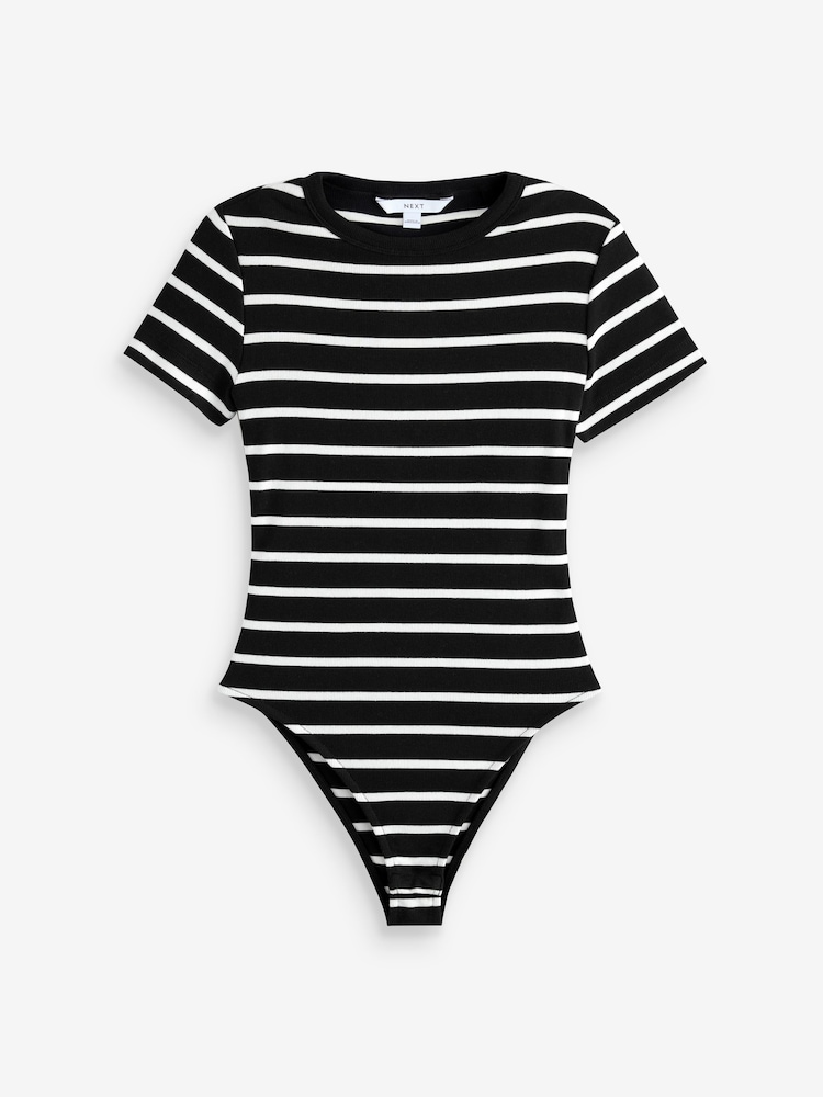 White/Brown/Monochrome Ribbed T-Shirt Bodysuits 3 Pack - Image 7 of 11