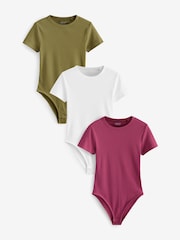 White/Orange/Green Ribbed T-Shirt Bodysuits 3 Pack - Image 1 of 11