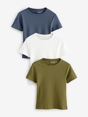 Blue/Green/White Ribbed Short Sleeve T-Shirts 3 Pack - Image 1 of 11
