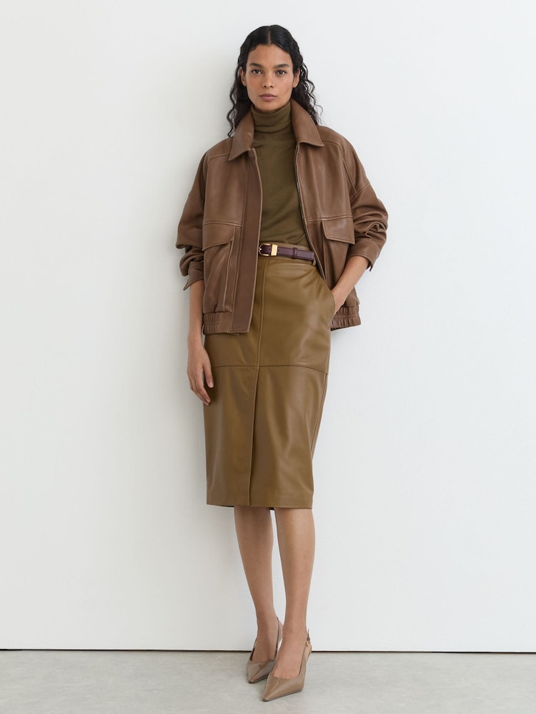 Neutro - Reiss Maeve Petite Grained-Leather Twin-Pocket Relaxed Jacket - Imagen 1 de 9