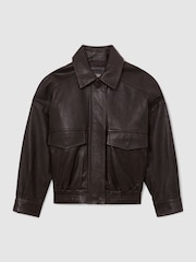 Ebony Brown - Reiss Maeve Leather Twin-Pocket Relaxed Jacket - Bild 2 von 8