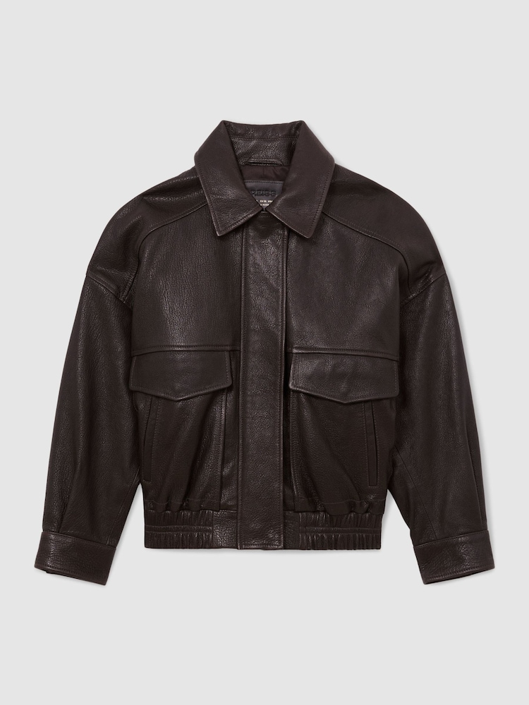 Ebony Brown - Reiss Maeve Leather Twin-Pocket Relaxed Jacket - Bild 2 von 8 Ebony Brown - Reiss Maeve Leather Twin-Pocket Relaxed Jacket - Bild 2 von 8