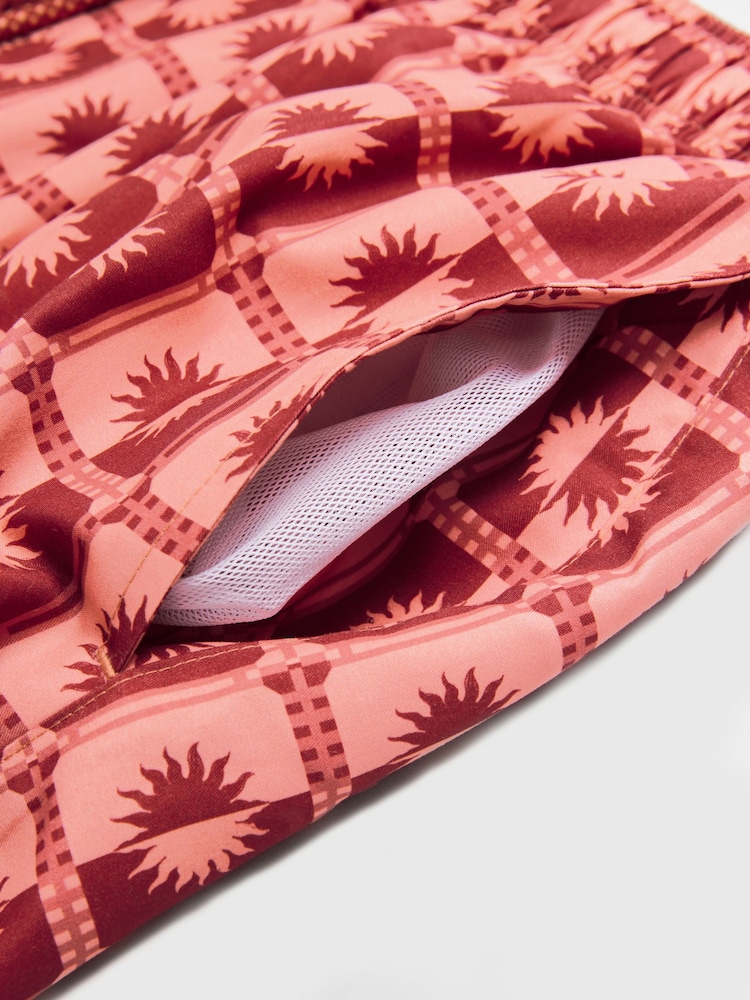 Coral Pink Sun Geometric Printed Swim Shorts - Image 10 of 11