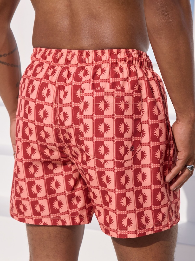 Coral Pink Sun Geometric Printed Swim Shorts - Image 3 of 11