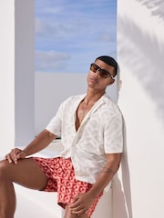 Coral Pink Sun Geometric Printed Swim Shorts - Image 4 of 11
