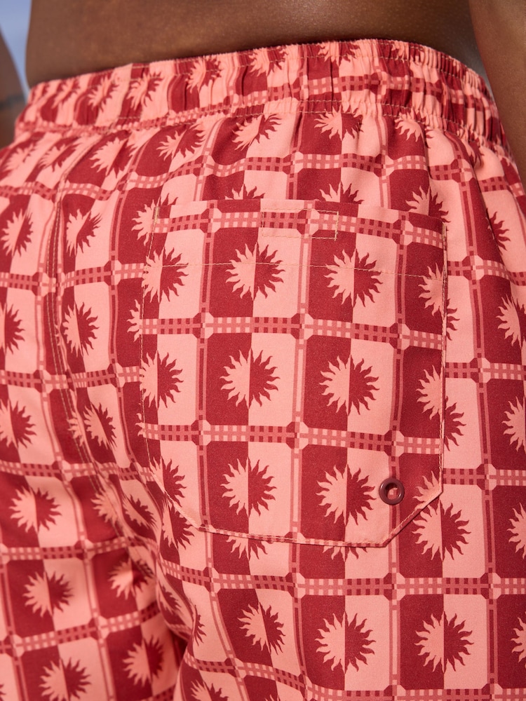Coral Pink Sun Geometric Printed Swim Shorts - Image 6 of 11