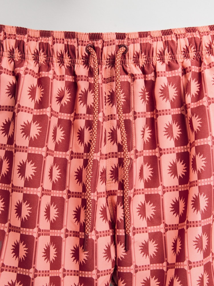 Coral Pink Sun Geometric Printed Swim Shorts - Image 8 of 11