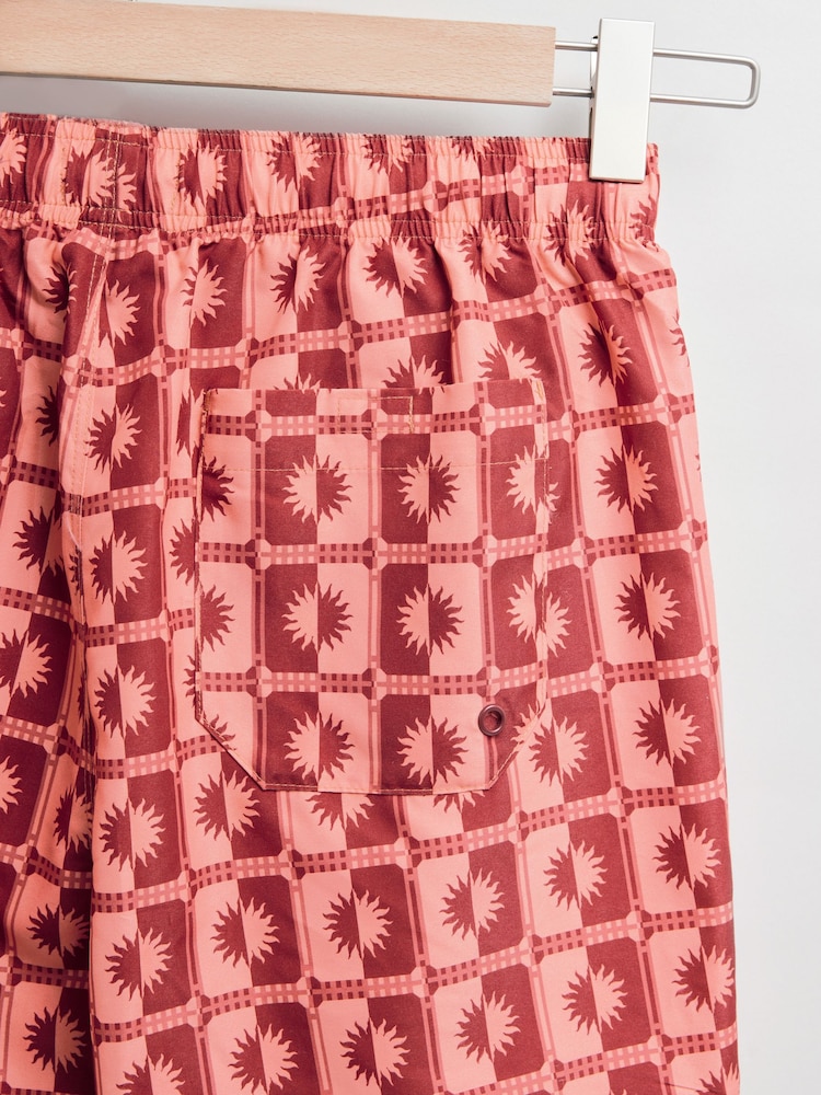 Coral Pink Sun Geometric Printed Swim Shorts - Image 9 of 11