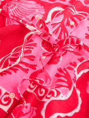 Pink Shell Print Short Sleeve Tie Waist Midi Dress with Linen - Image 8 of 8