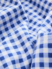Light Blue Gingham Mini Sleeveless Racer Stretch Linen Blend Dress - Image 7 of 7