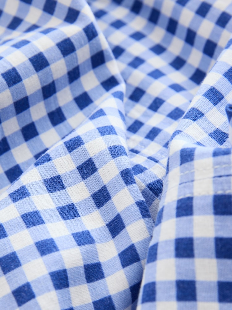 Light Blue Gingham Mini Sleeveless Racer Stretch Linen Blend Dress - Image 7 of 7