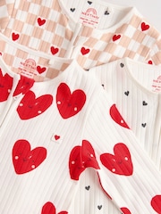 Cream Heart Valentines Two Way Zip Baby 100% Cotton Sleepsuits 3 Pack (0-2yrs) - Image 11 of 12