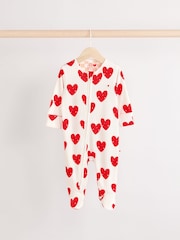 Cream Heart Valentines Two Way Zip Baby 100% Cotton Sleepsuits 3 Pack (0-2yrs) - Image 3 of 12