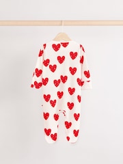 Cream Heart Valentines Two Way Zip Baby 100% Cotton Sleepsuits 3 Pack (0-2yrs) - Image 4 of 12