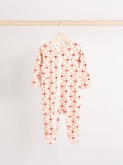 Cream Heart Valentines Two Way Zip Baby 100% Cotton Sleepsuits 3 Pack (0-2yrs) - Image 5 of 12