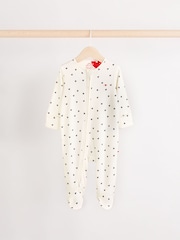 Cream Heart Valentines Two Way Zip Baby 100% Cotton Sleepsuits 3 Pack (0-2yrs) - Image 6 of 12