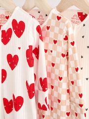 Cream Heart Valentines Two Way Zip Baby 100% Cotton Sleepsuits 3 Pack (0-2yrs) - Image 7 of 12