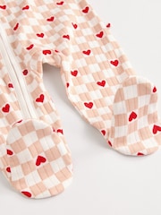 Cream Heart Valentines Two Way Zip Baby 100% Cotton Sleepsuits 3 Pack (0-2yrs) - Image 9 of 12