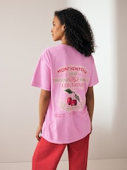 Pink Cherry Summer Fruit Slogan Back 100% Cotton Graphic T-Shirt - Image 1 of 5