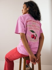 Pink Cherry Summer Fruit Slogan Back 100% Cotton Graphic T-Shirt - Image 3 of 5