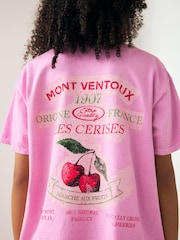 Pink Cherry Summer Fruit Slogan Back 100% Cotton Graphic T-Shirt - Image 4 of 5