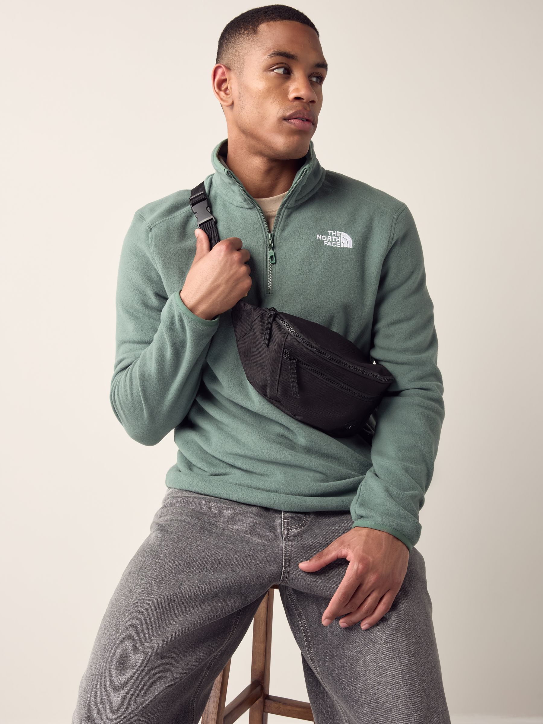 Buy The North Face Green Side Logo Glacier Quarter Zip Fleece from