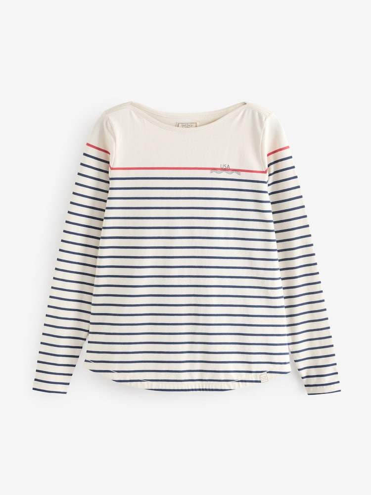 FatFace Cream Ivory Usa Breton T-Shirt - Image 1 of 1