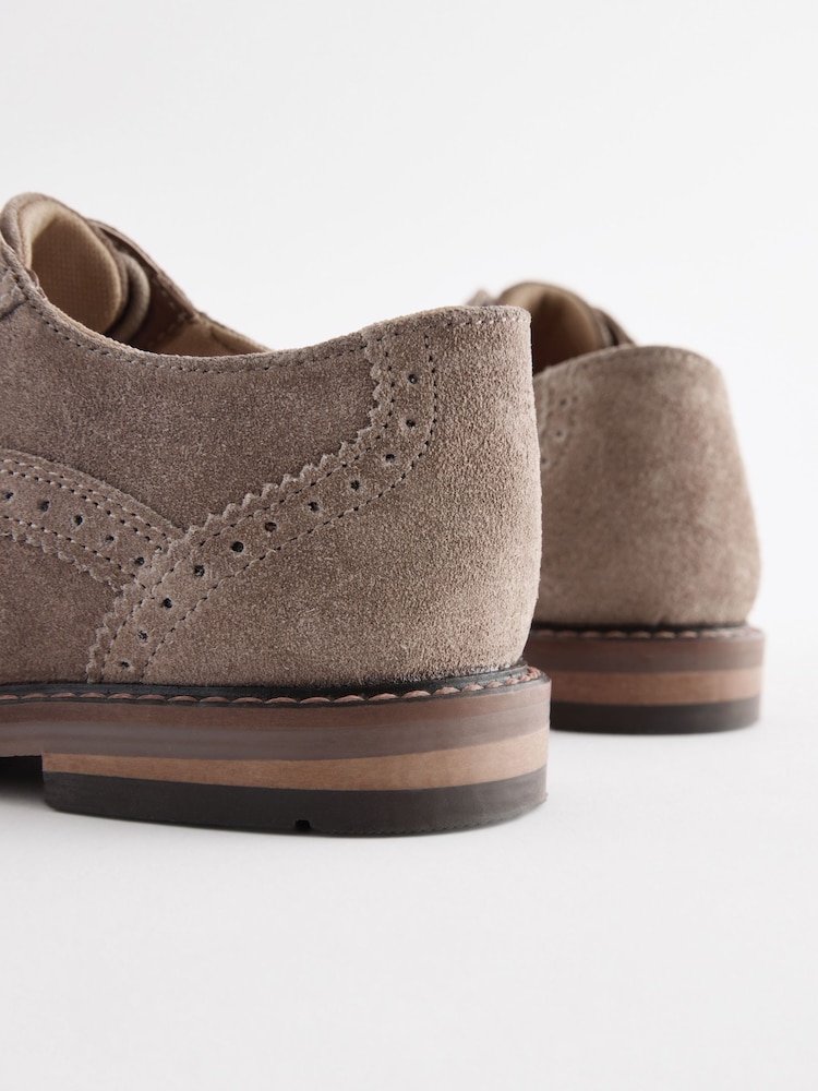 Neutral Suede Standard Fit (F) Leather Laceup Brogue Shoes - Image 4 of 6