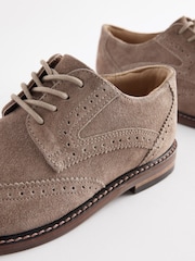Semiš nevtralne barve - Leather Laceup gležnjar z luknjičastim vzorcem in vezalkami čevlji - Slika 5 iz 6