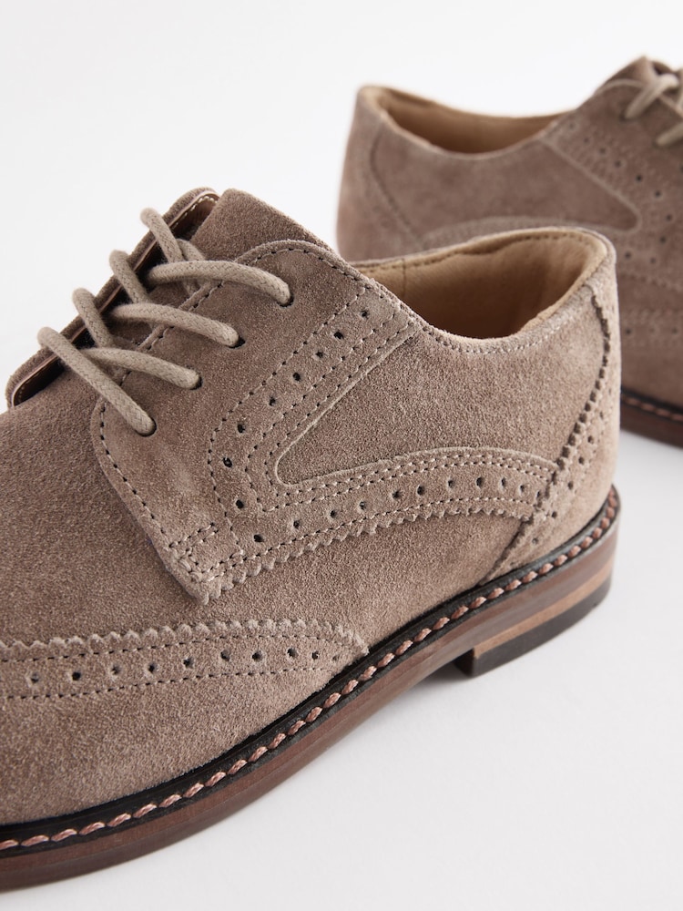 Neutral Suede Standard Fit (F) Leather Laceup Brogue Shoes - Image 5 of 6