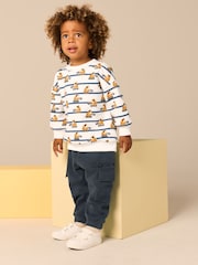 White and Navy Blue Striped Digger Sweatshirt and Utility Joggers 2 Piece Set (3mths-7yrs) - Image 1 of 9