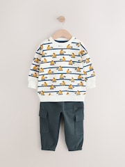 White and Navy Blue Striped Digger Sweatshirt and Utility Joggers 2 Piece Set (3mths-7yrs) - Image 5 of 9