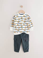 White and Navy Blue Striped Digger Sweatshirt and Utility Joggers 2 Piece Set (3mths-7yrs) - Image 6 of 9