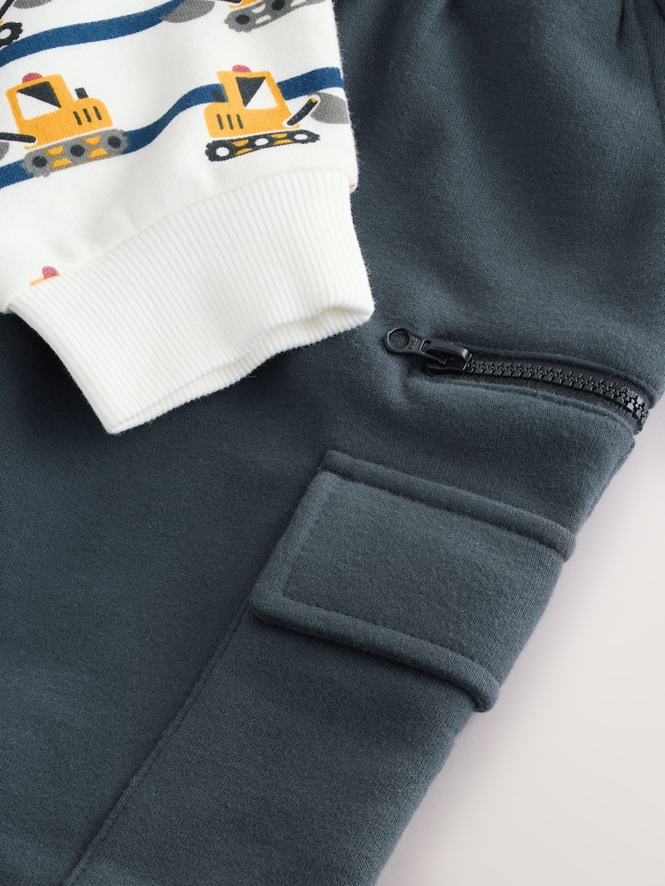 White and Navy Blue Striped Digger Sweatshirt and Utility Joggers 2 Piece Set (3mths-7yrs) - Image 9 of 9