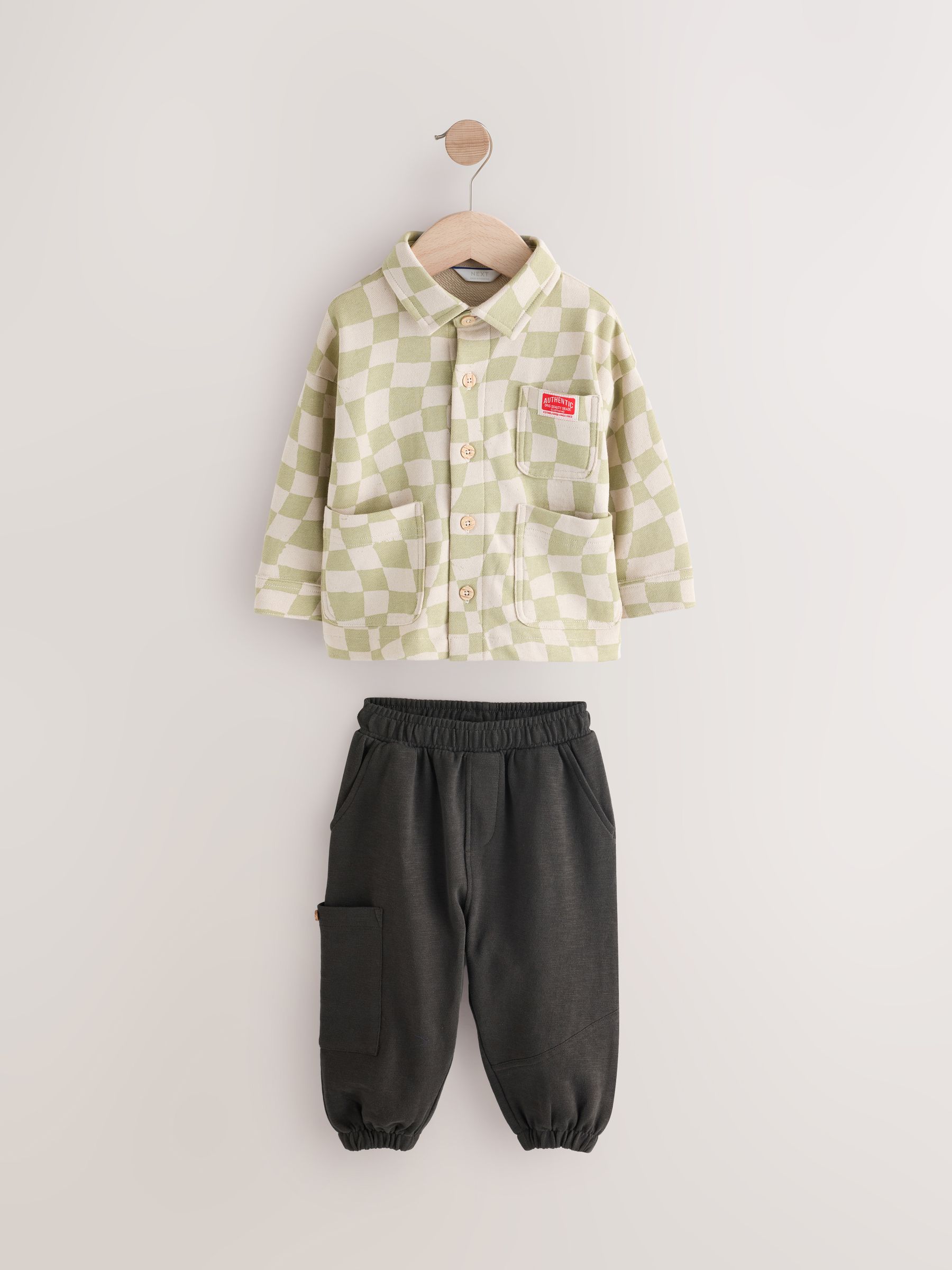 Buy Sage Green Checkerboard 100% Cotton Jersey Shirt and