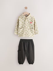 Sage Green Checkerboard 100% Cotton Jersey Shirt and Joggers Set (3mths-7yrs) - Image 5 of 11