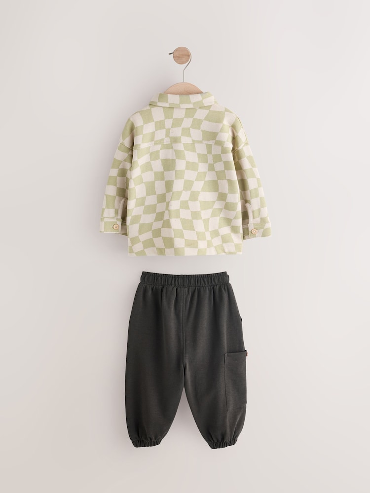 Vert sauge Vert Checkerboard - Ensemble 100% chemises en jersey de coton et survêtement (3mois-7ans) - Image 6 of 11