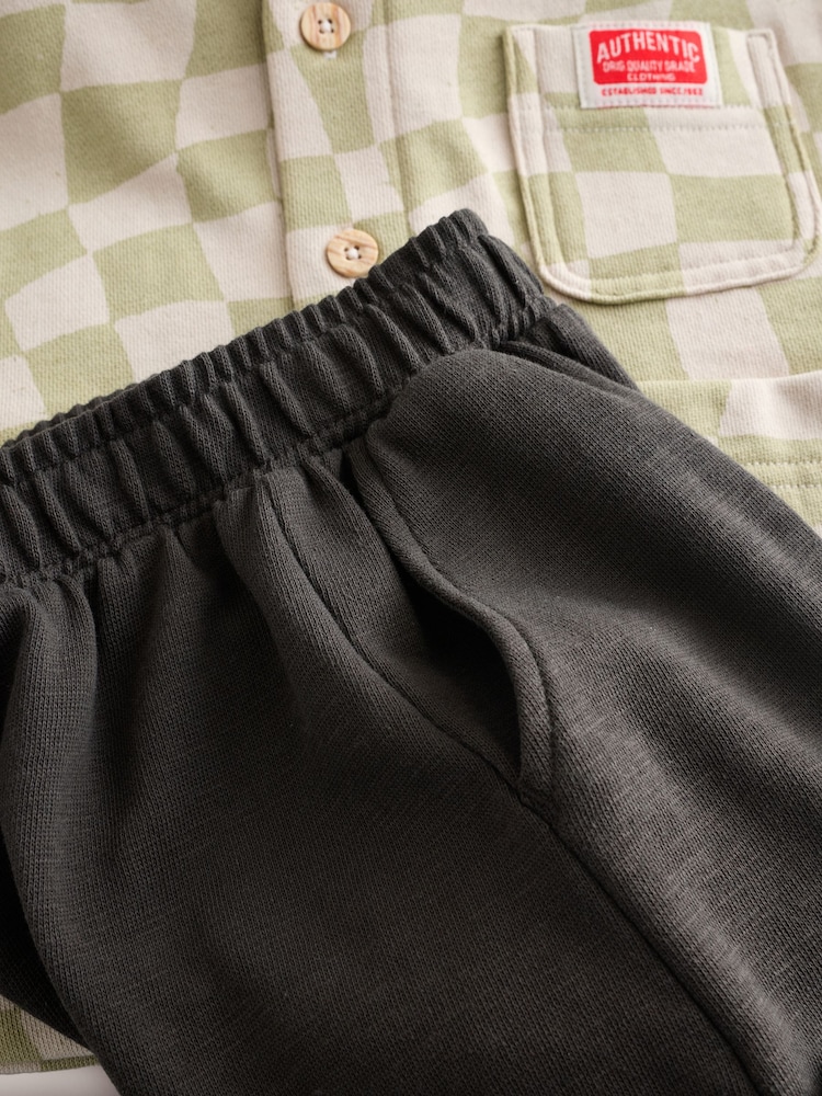 Vert sauge Vert Checkerboard - Ensemble 100% chemises en jersey de coton et survêtement (3mois-7ans) - Image 9 of 11