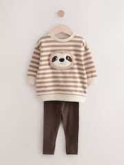 Brown and Off White Stripe Jersey Sweatshirt and Leggings Set (3mths-7yrs) - Image 1 of 5