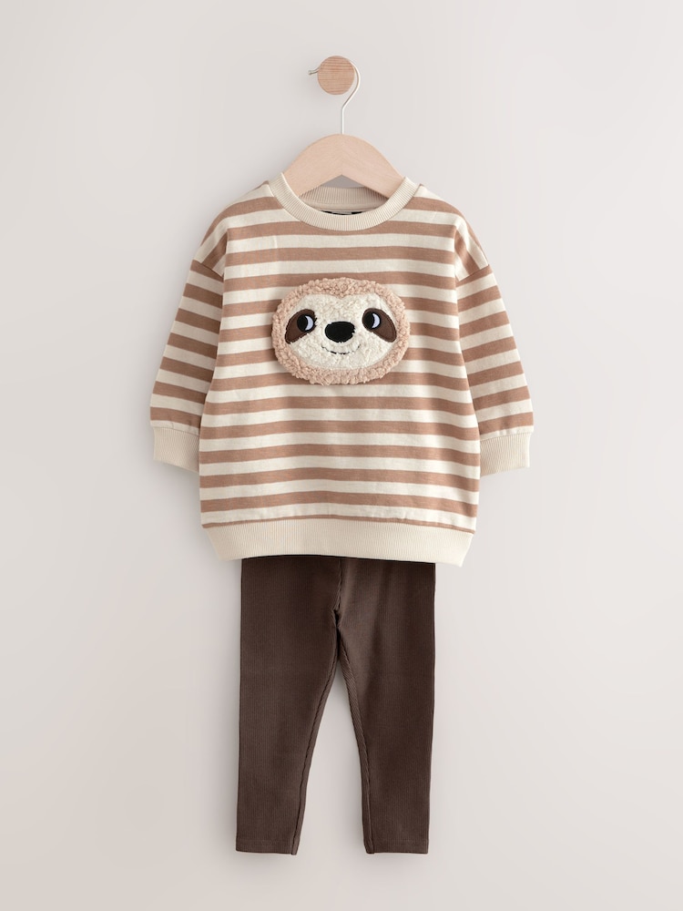 Brown and Off White Stripe Jersey Sweatshirt and Leggings Set (3mths-7yrs) - Image 1 of 5