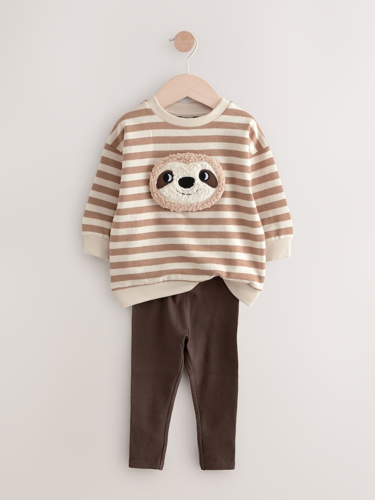 Brown and Off White Stripe Jersey Sweatshirt and Leggings Set (3mths-7yrs) - Image 2 of 5 Brown and Off White Stripe Jersey Sweatshirt and Leggings Set (3mths-7yrs) - Image 2 of 5