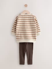 Brown and Off White Stripe Jersey Sweatshirt and Leggings Set (3mths-7yrs) - Image 3 of 5