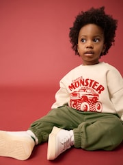 Ecru Monster Truck Back Print Sweatshirt and Utility Joggers 2 Piece Set (3mths-7yrs) - Image 1 of 11