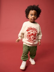 Ecru Monster Truck Back Print Sweatshirt and Utility Joggers 2 Piece Set (3mths-7yrs) - Image 2 of 11