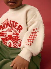 Ecru Monster Truck Back Print Sweatshirt and Utility Joggers 2 Piece Set (3mths-7yrs) - Image 6 of 11