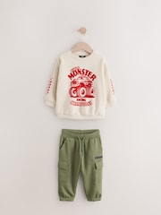 Ecru Monster Truck Back Print Sweatshirt and Utility Joggers 2 Piece Set (3mths-7yrs) - Image 7 of 11