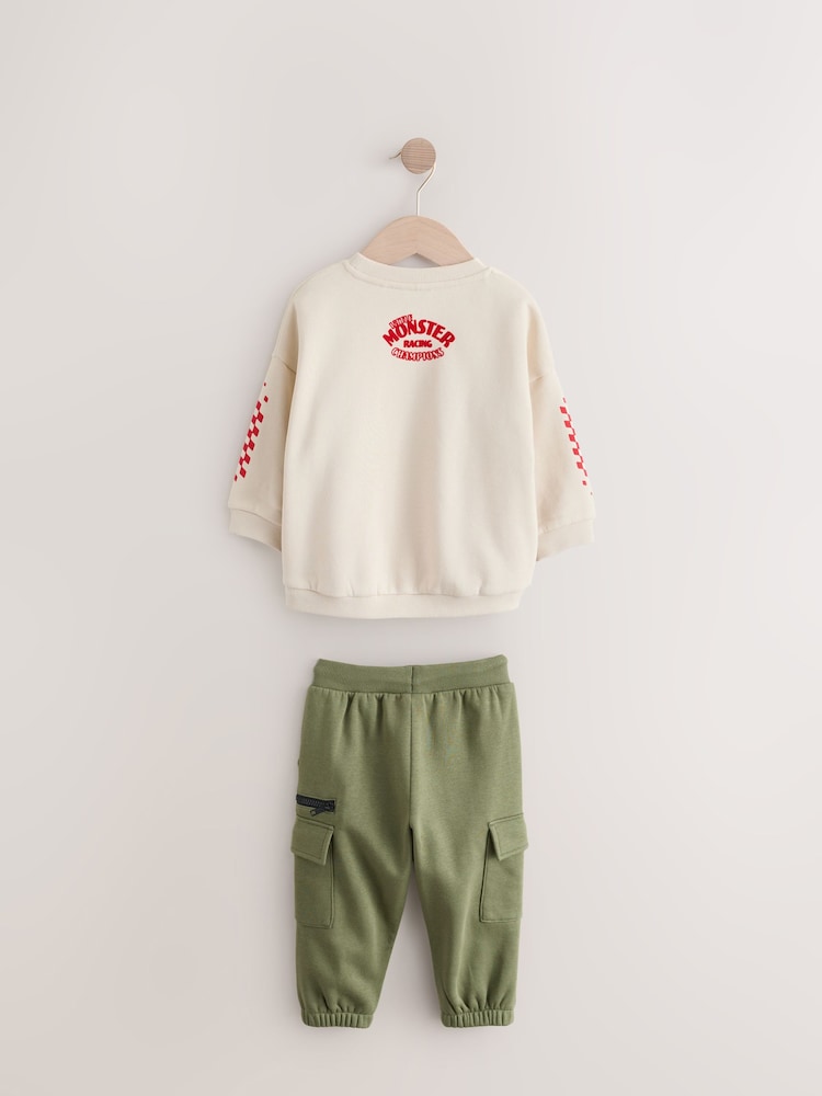 Ecru Monster Truck Back Print Sweatshirt and Utility Joggers 2 Piece Set (3mths-7yrs) - Image 8 of 11