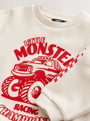 Ecru Monster Truck Back Print Sweatshirt and Utility Joggers 2 Piece Set (3mths-7yrs) - Image 9 of 11